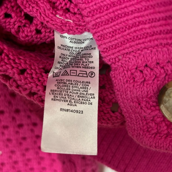 Loft Cardigan Sweater Open Knit Pink Size Medium Cotton Button Front - Picture 4 of 5